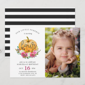 Onze kleine pompoen Herfst Floral 4e verjaardag Kaart