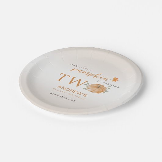 Onze Kleine Pompoen Herfst Herfst 2e Verjaardag Papieren Bordje (Gekanteld)