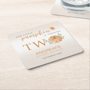 Onze Kleine Pompoen Herfst Herfst 2e Verjaardag Vierkante Kartonnen Onderzetter