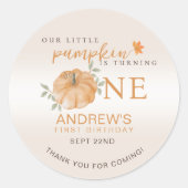 Onze kleine pompoen Herfst Herfst eerste 1e verjaa Ronde Sticker (Voorkant)