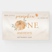 Onze kleine pompoen Herfst Herfst eerste 1e verjaa Spandoek (Horizontaal)