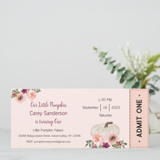 Onze kleine pompoen is één uitnodiging, 1e verjaar kaart (Staand voorkant)