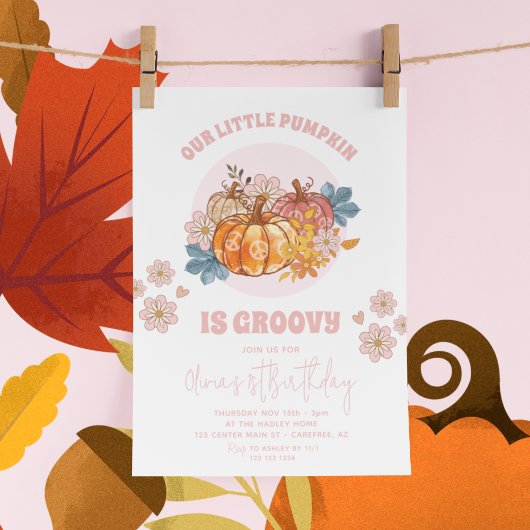 Onze kleine pompoen is groovy 1e verjaardag kaart