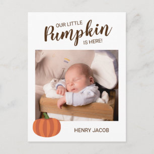 Onze kleine pompoen is hier Herfst geboorteaankond Briefkaart