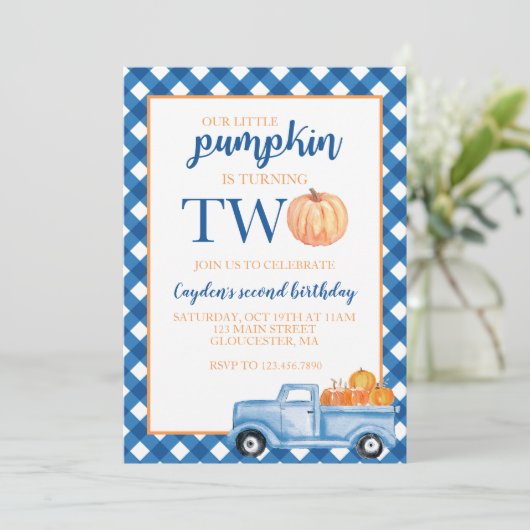 Onze kleine pompoen is twee blauwe vrachtwagen 2e kaart (Staand voorkant)