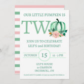 Onze kleine pompoen is Two Mint/Pink verjaardagsfe Kaart (Voorkant / Achterkant)