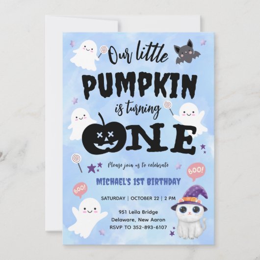 Onze kleine pompoen | Jongen Halloween 1e verjaard Kaart (Voorkant)