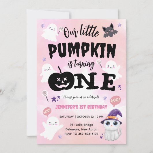 Onze kleine pompoen | Meisje Halloween 1e verjaard Kaart (Voorkant)