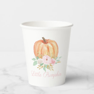 Onze kleine pompoen roze bloemeneerste verjaardag papieren bekers