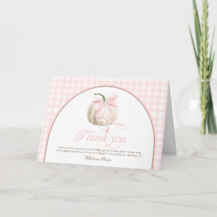 Onze Kleine Pompoen Roze Gingham Boeken voor Baby Bedankkaart
