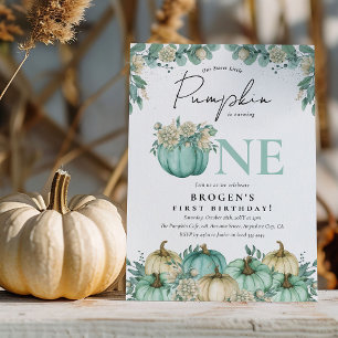 Onze Kleine Pompoen Turquoise & Witte 1e Verjaarda Kaart