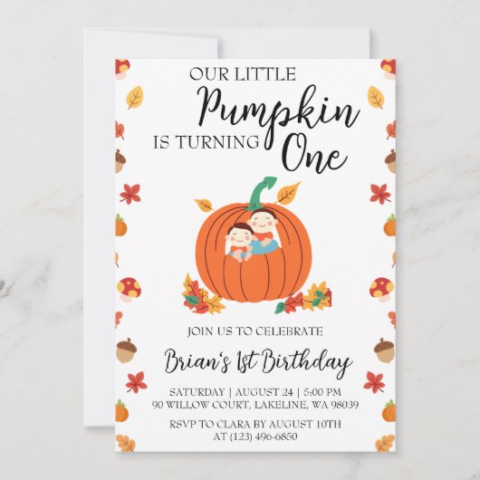 Onze kleine pompoen verjaardagsuitnodigingen kaart (Voorkant)