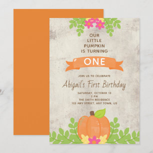 Onze kleine pompoen voor de eerste verjaardag van  kaart