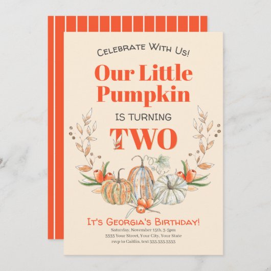 Onze kleine pompoen wordt twee verjaardagsfeestjes kaart (Voorkant / Achterkant)