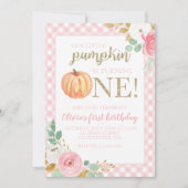 Onze kleine pompoengoud en bloemen eerste verjaard kaart