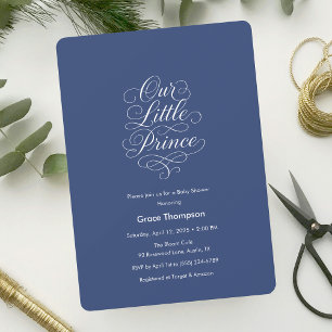 Onze Kleine Prins Minimaal Script Baby Shower Blau Kaart