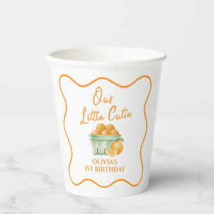 Onze kleine schattige oranje verjaardag papieren bekers