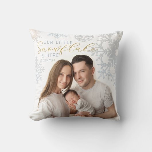 Onze Kleine Sneeuwvlok Baby Foto Kussen (Voorkant)