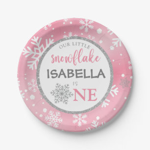 ONZE KLEINE SNEEUWVLOK ROZE 1E VERJAARDAG PAPIEREN BORDJE
