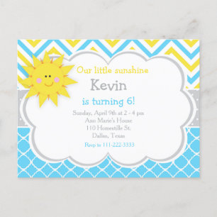 Onze kleine Sunshine Blue en Yellow Birthday Party Briefkaart