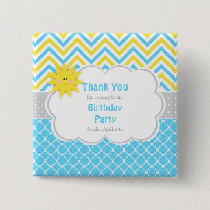 Onze kleine Sunshine Blue en Yellow Birthday Party Vierkante Button 5,1 Cm