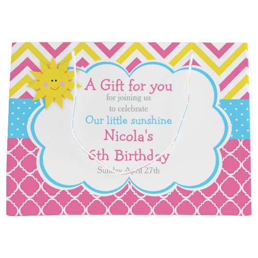 Onze kleine Sunshine Pink and Yellow Birthday Part Groot Cadeauzakje (Voorkant)