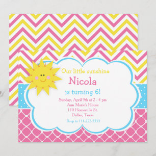 Onze kleine Sunshine Pink and Yellow Birthday Part Kaart
