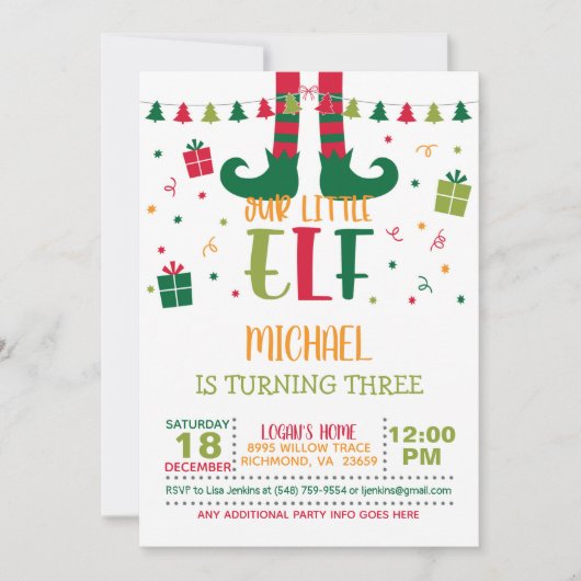 Onze kleine uitnodiging van Elf Birthday - WH (Voorkant)