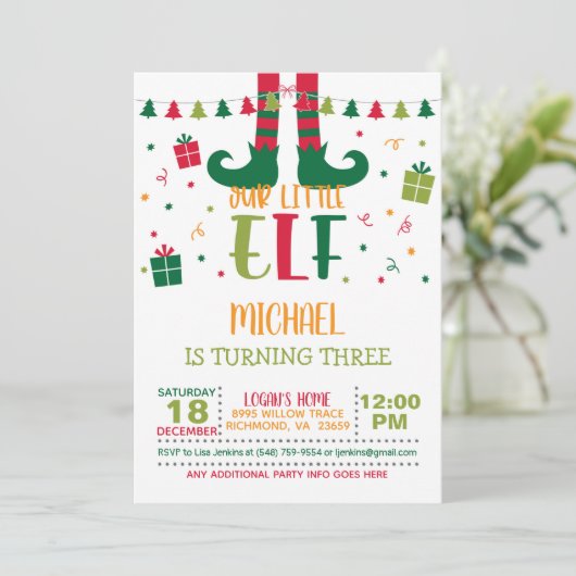 Onze kleine uitnodiging van Elf Birthday - WH (Staand voorkant)