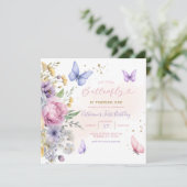 Onze Kleine Vlinder Roze Wildflower 1e Verjaardag Kaart (Staand voorkant)