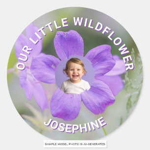 Onze Kleine Wilde Bloem Paarse Bloemige Aangepaste Ronde Sticker