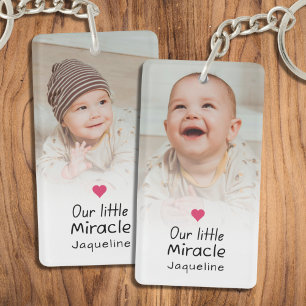 Onze Kleine Wonderhart Baby Pasgeboren Fotonaam Sleutelhanger