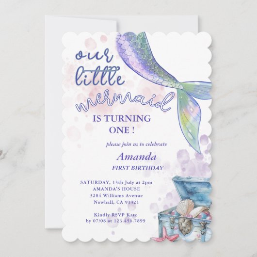 Onze Kleine Zeemeermin Meisjes 1e Verjaardagsfeest Kaart (Voorkant)