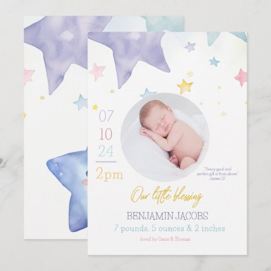 Onze Kleine Zegen Geboorteaankondiging Kaart (Voorkant / Achterkant)