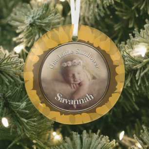 Onze kleine zonnebloem Baby Fotoversiering Glas Ornament