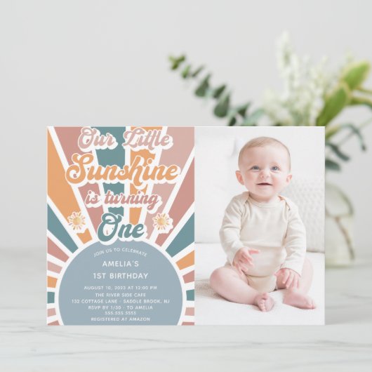 Onze Kleine Zonneschijn 1e Verjaardag Regenboog Fo Kaart (Staand voorkant)