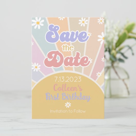 Onze kleine zonneschijn bespaart de datum save the date (Staand voorkant)