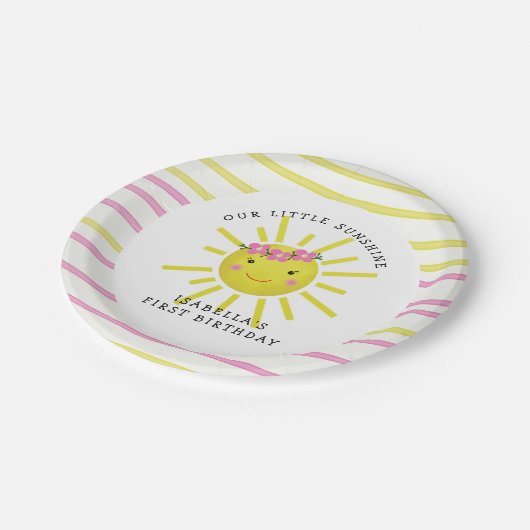 Onze kleine zonneschijn eerste verjaardag papieren bordje (Gekanteld)