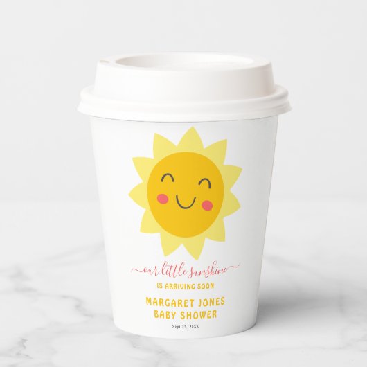 Onze kleine zonneschijn geel Baby shower papier cu Papieren Bekers (Achterkant)