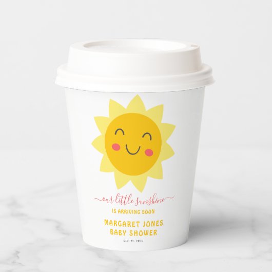 Onze kleine zonneschijn geel Baby shower papier cu Papieren Bekers (Voorkant)