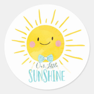 Onze Kleine Zonneschijn Jongen Blauwe Strik Topper Ronde Sticker