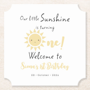 Onze Kleine Zonneschijn wordt één Cute Verjaardag Kartonnen Onderzetters