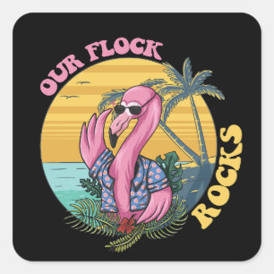 Onze kudde Rocks Flamingo Groovy Retro Vierkante Sticker