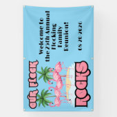 Onze kudde rots custom flamingo familie samenkomst spandoek (Verticaal)