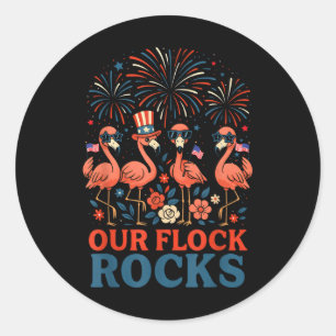 Onze kudde rotsen patriottische flamingo voor mann ronde sticker