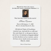 ONZE LADY GUADALUPE VISITEKAARTJE (Achterkant)