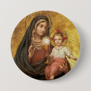 Onze Lady Help van het gebluste heiligdom met Jezu Ronde Button 7,6 Cm