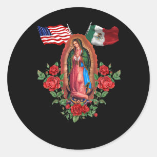 Onze Lady Virgen De Guadalupe Mexicaanse vlag Ronde Sticker