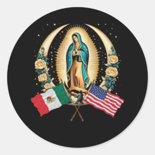 Onze Lady Virgen De Guadalupe Mexicaanse vlag Ronde Sticker