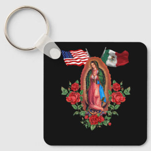 Onze Lady Virgen De Guadalupe Mexicaanse vlag Sleutelhanger